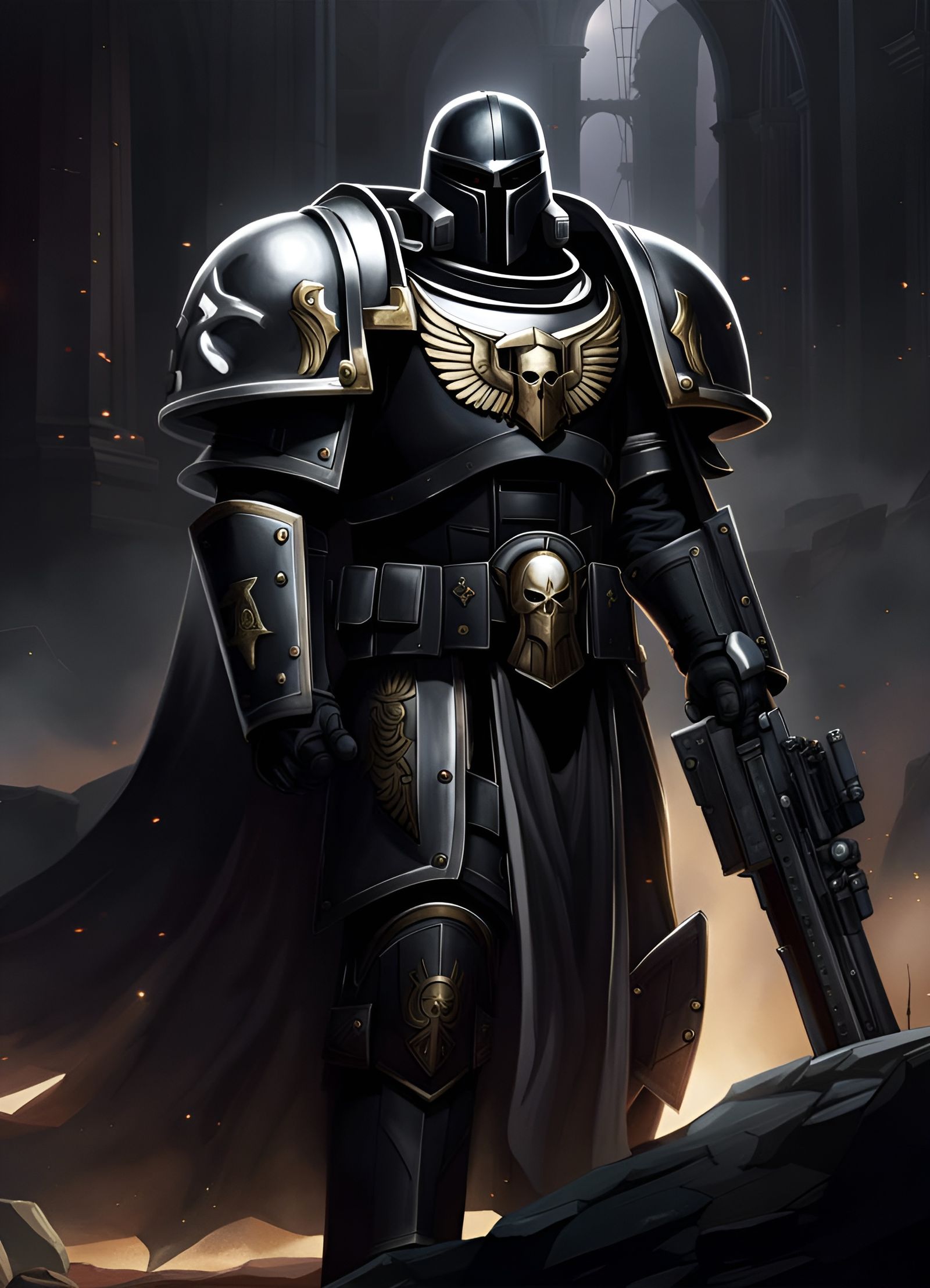 Space Marine in Black Armor Character Art