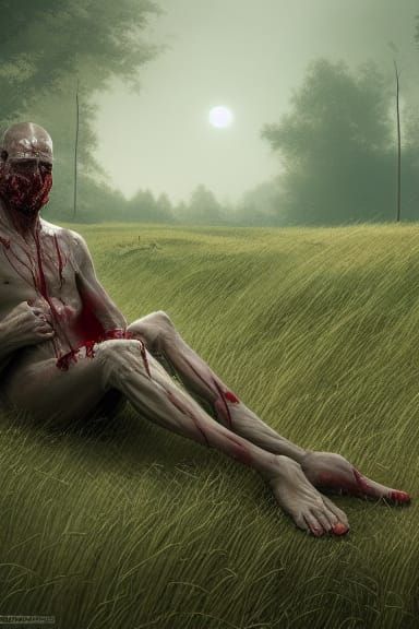 Disturbing Figure with Elongated Limbs in Grassy Field