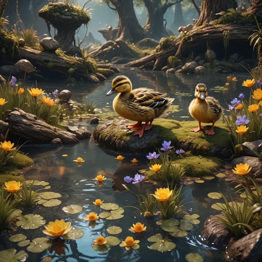 Fantastical Duckling in Detailed Matte Painting