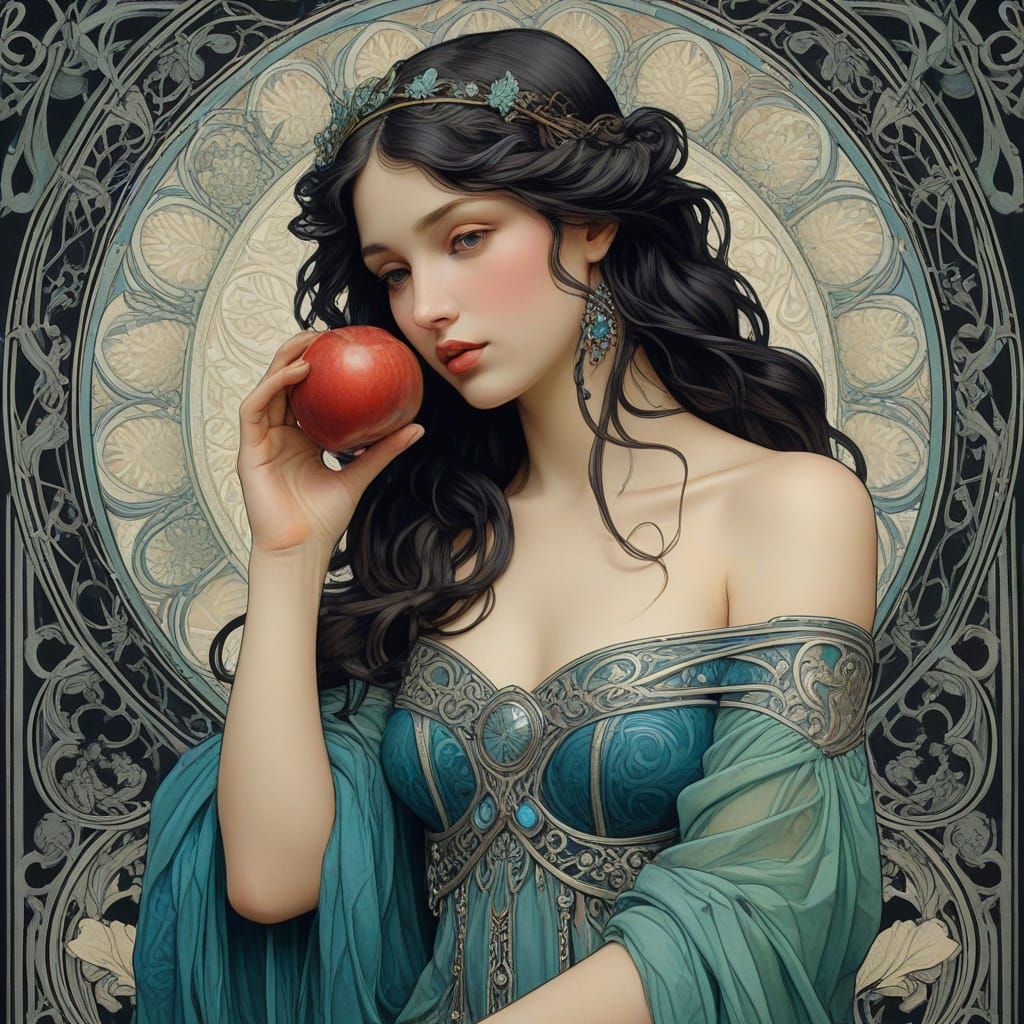 Art Nouveau Aphrodite with Red Apple