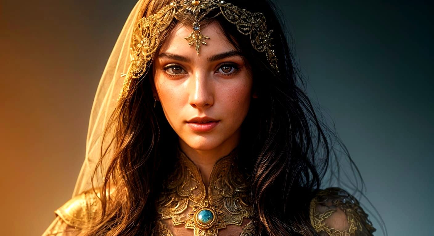 Woman in Lace Veil with Sunlight Shadows