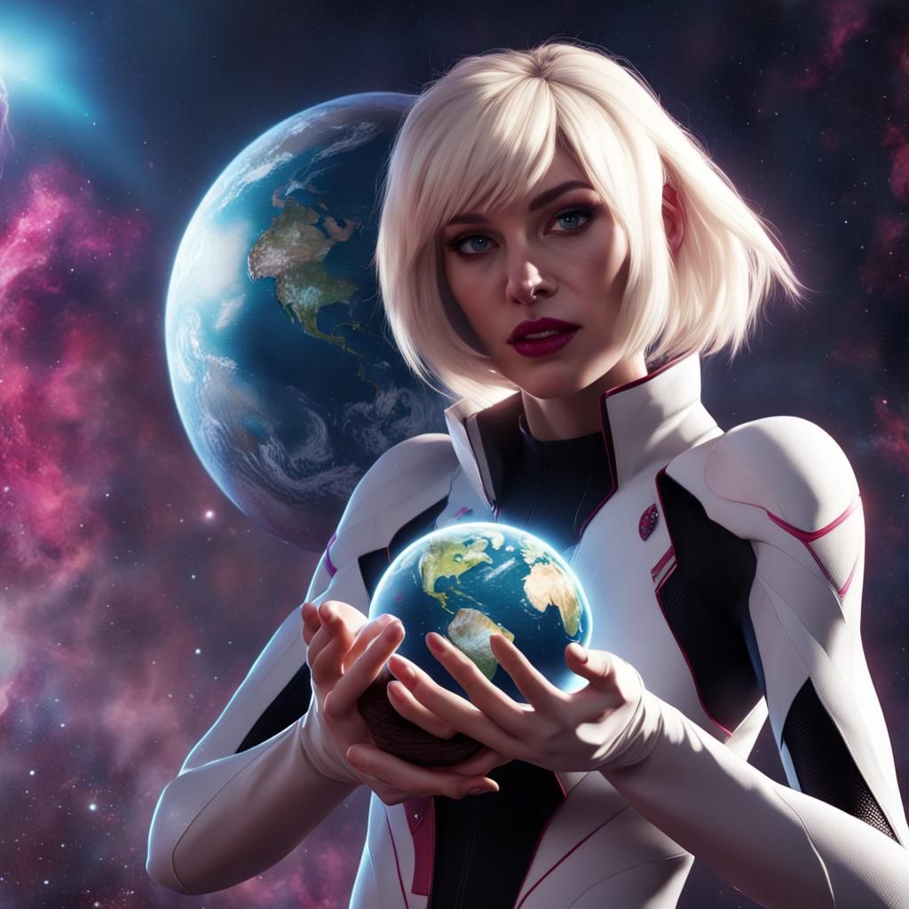 Spider-Gwen Giantess in Space: Fantasy Concept Art
