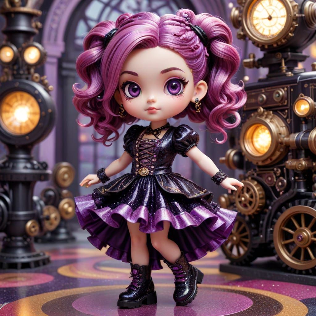 Candy Core Girl in Psychedelic Glitter Chibi Style