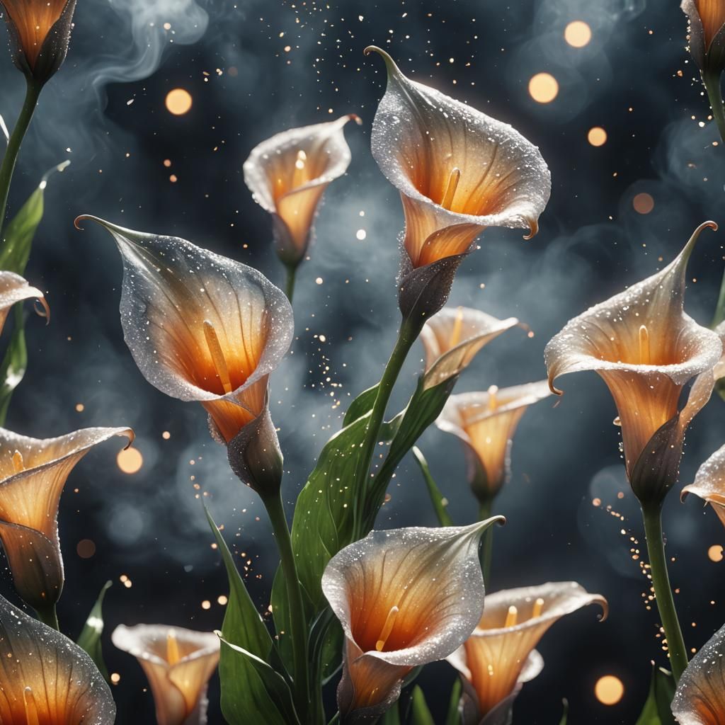 Whimsical Calla Lily Formed from Smoke
