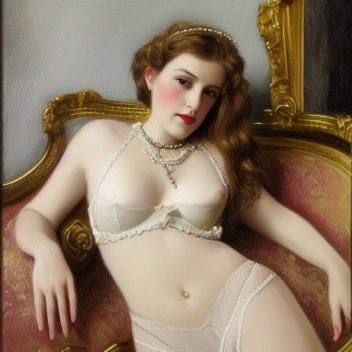 Provocative Queen in Lingerie, Oil Painting