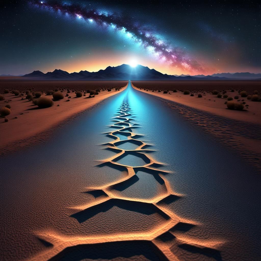 Astral Desert Journey: Holographic Illustration