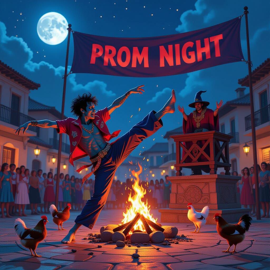 Zombie Capoeira Dancer at Prom Night Bonfire