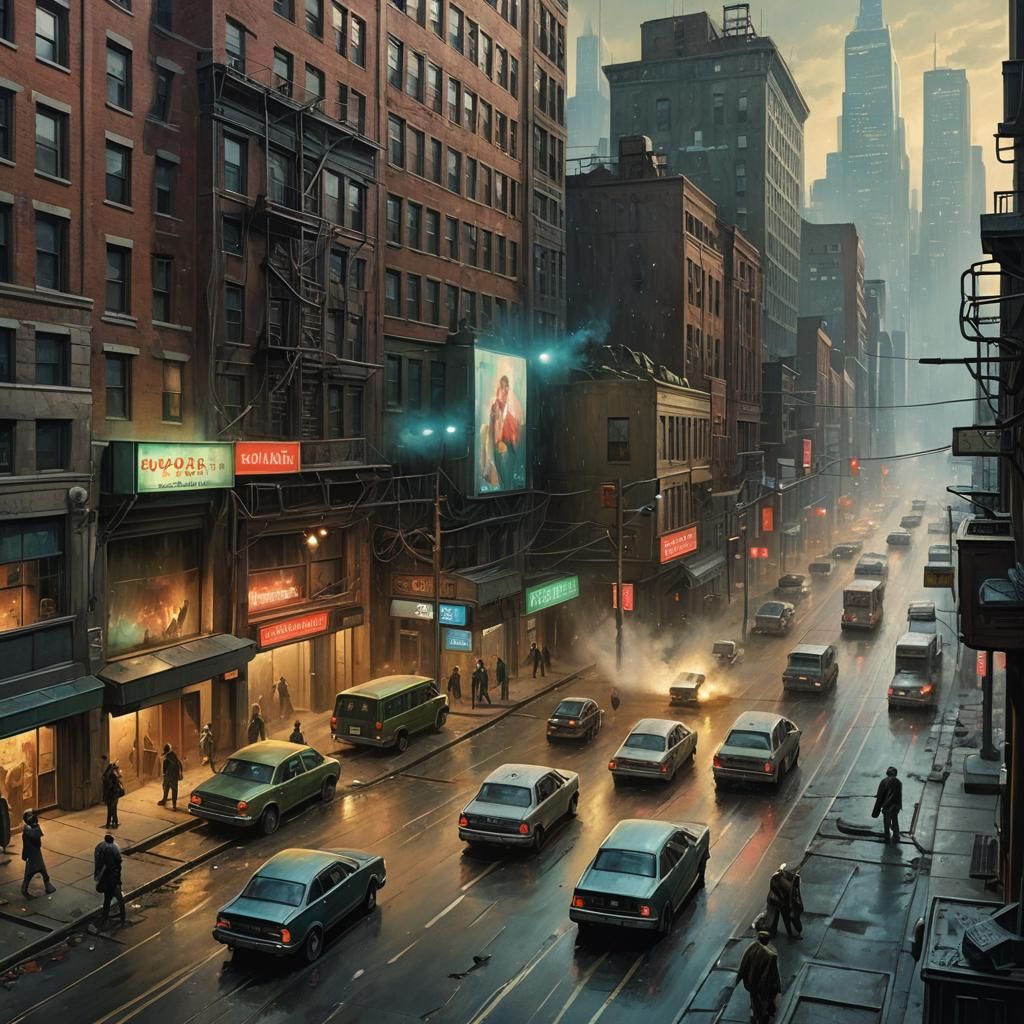 Dystopian Cyberpunk Countdown in Crosshatch Style