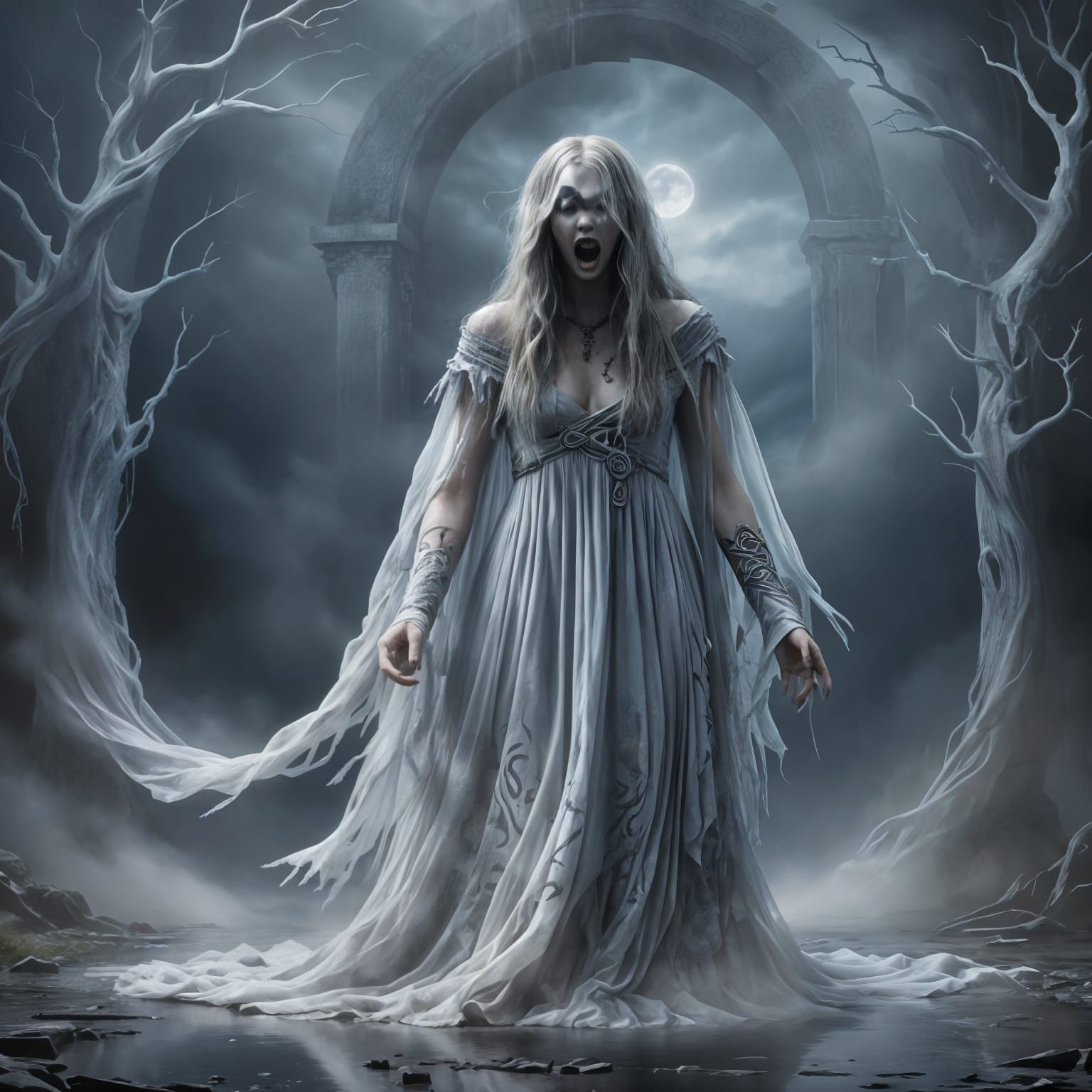 Celtic Banshee in Swirling Fog, Dark Fantasy Art