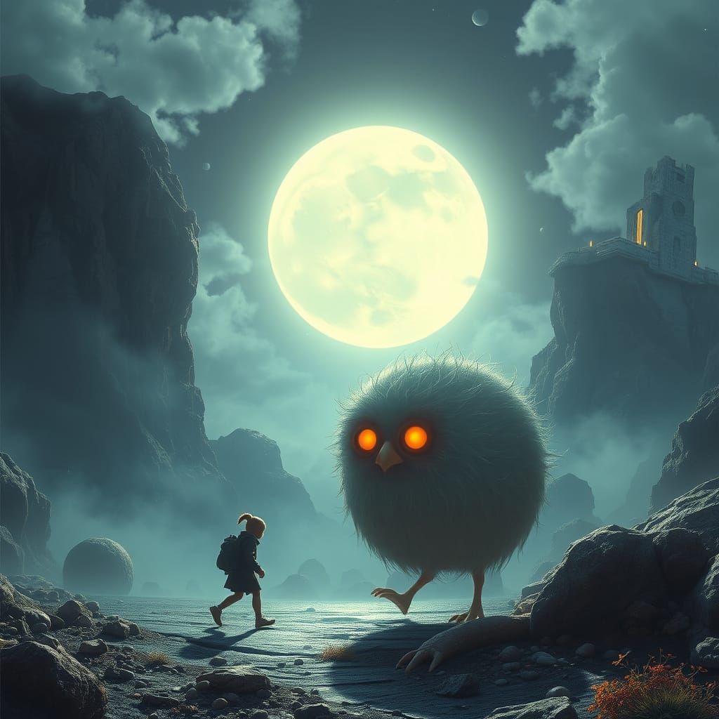 Mysterious Creature Walks Under Moonlight in Sci-Fi Surreali...