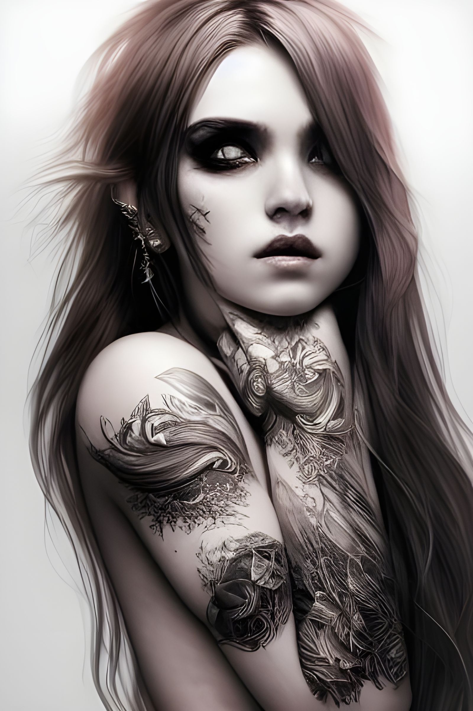 Sinister Tattooed Goddess Portrait in Digital Art Style