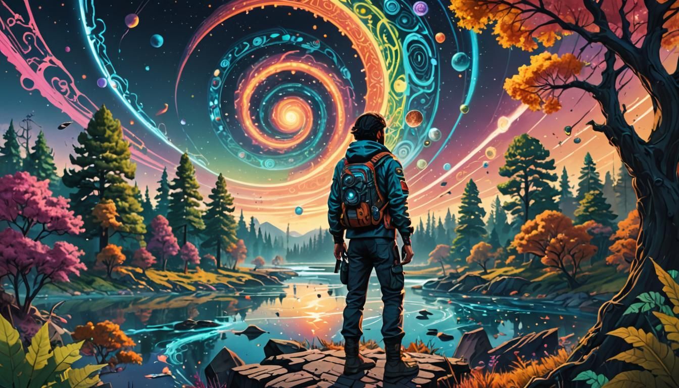 Sci-Fi Vagabond in Psychedelic Pop Landscape