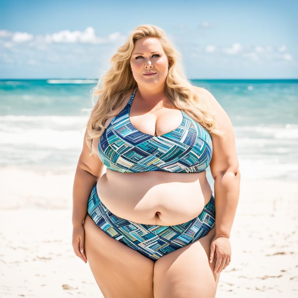 Plus-Size Woman Enjoying Beach in Two-Piece Swimsuit
