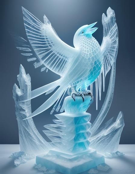Intricate Ice Sculpture of a Prehistoric Bird