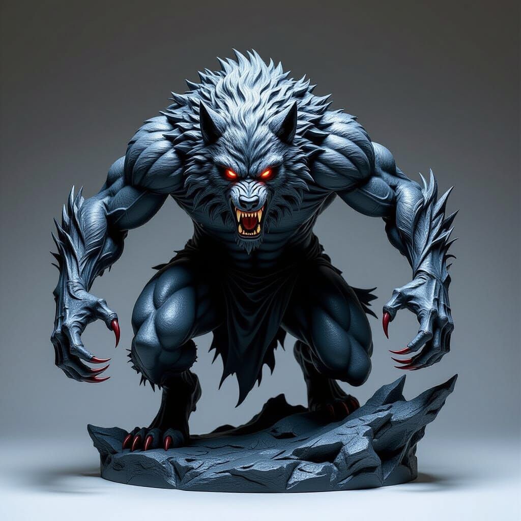 Werewolf Transformation Sculpture in Gothic Fantasy Style