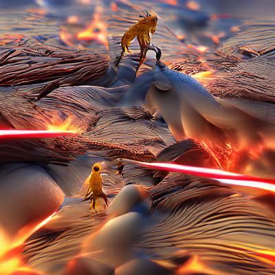 Epic Battle on Burning Planet in 3D Anime Style