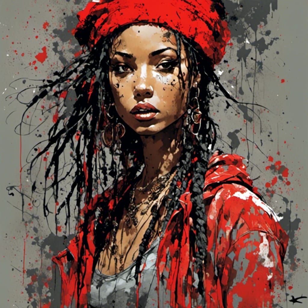 Confident Woman in Cityscape Neo-Expressionism