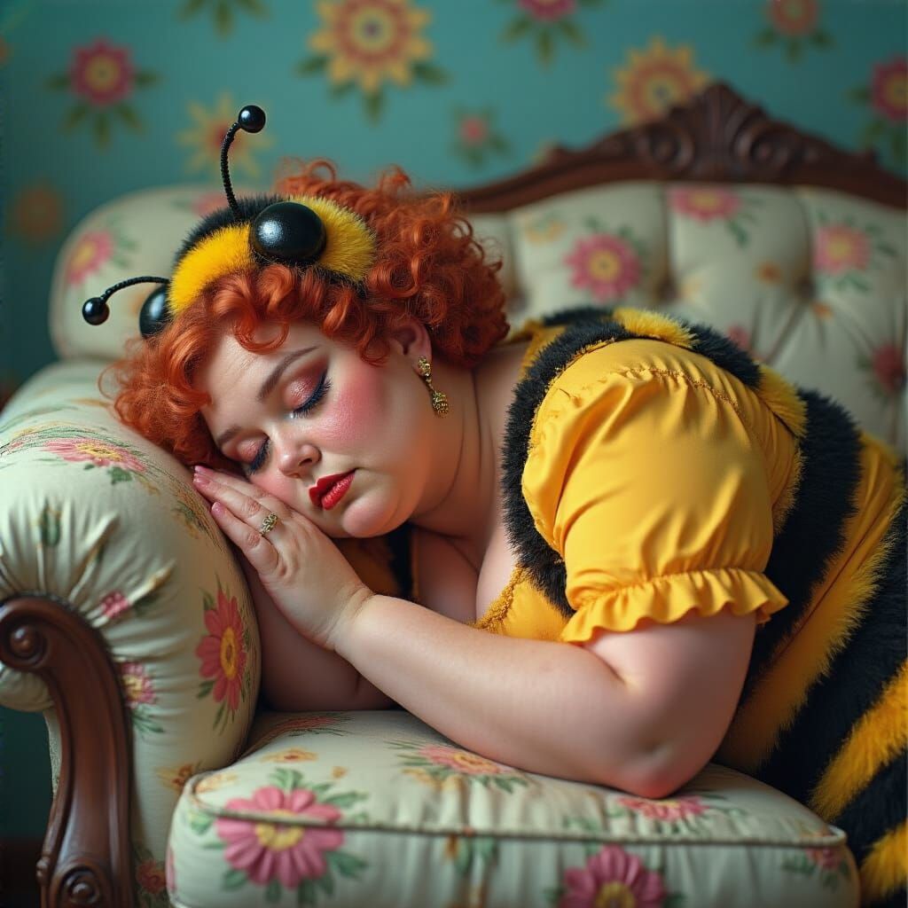 Bumblebee Woman Sleeping on Sofa in Ash Thorp Style