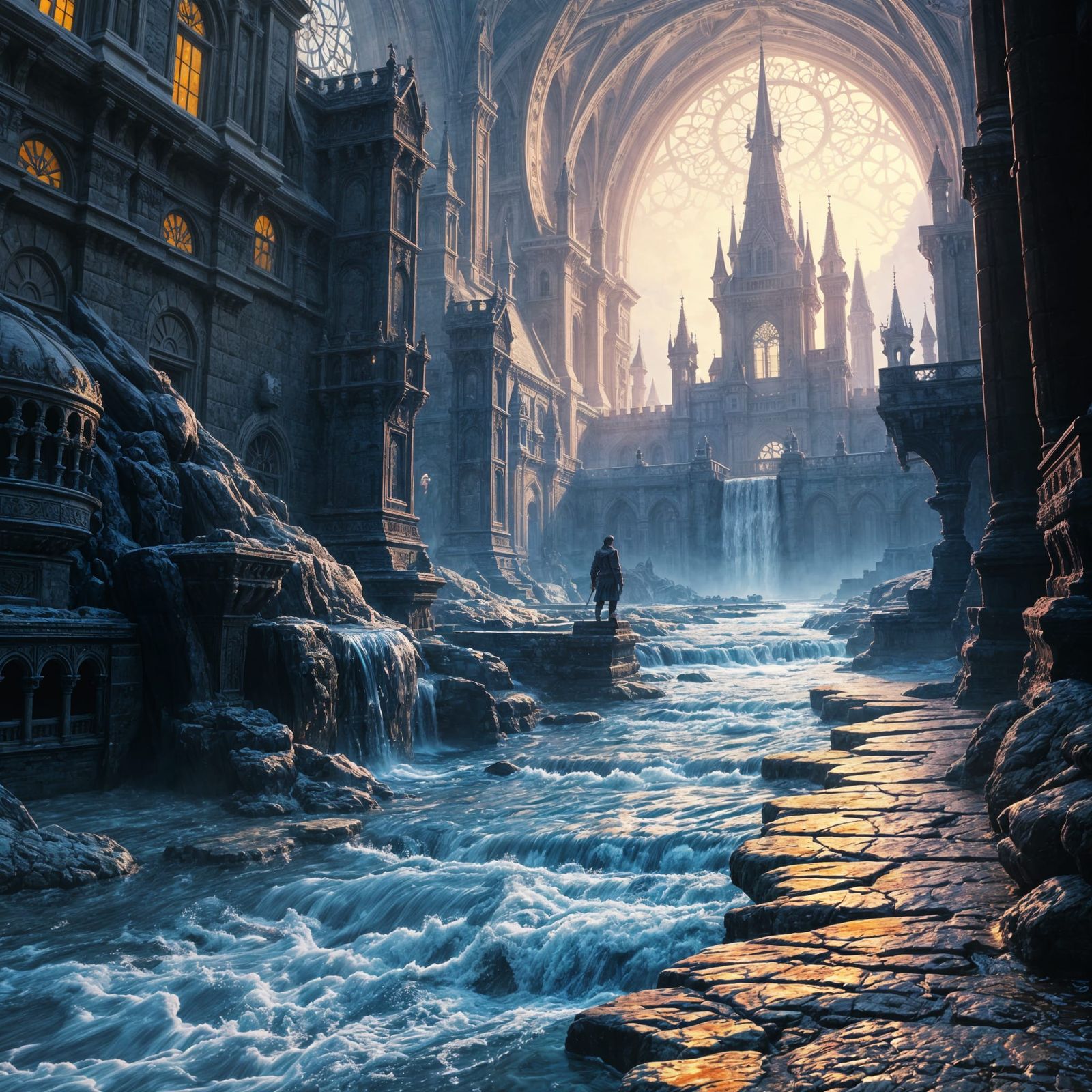 Dark Fantasy Castle River in Unreal Engine Style
