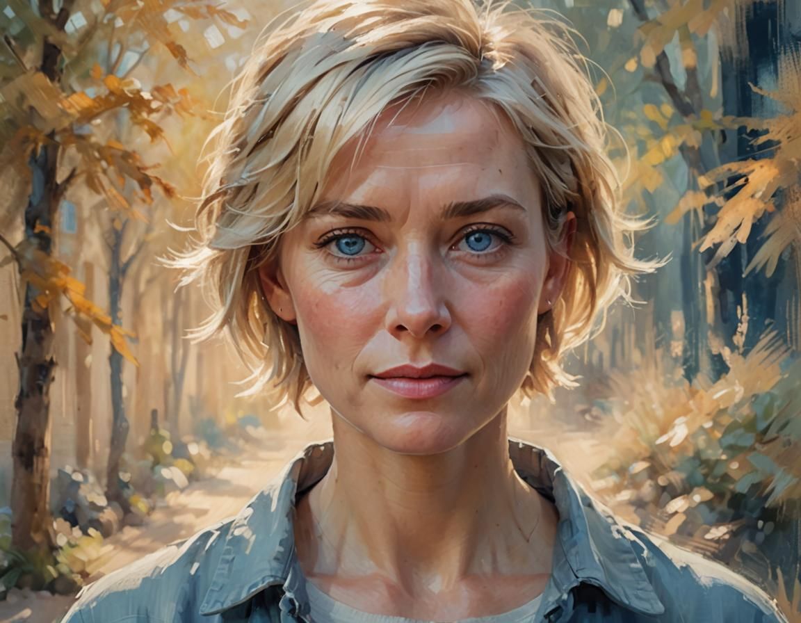 Captivating Portrait of a Blonde Woman in Impressionist Styl...