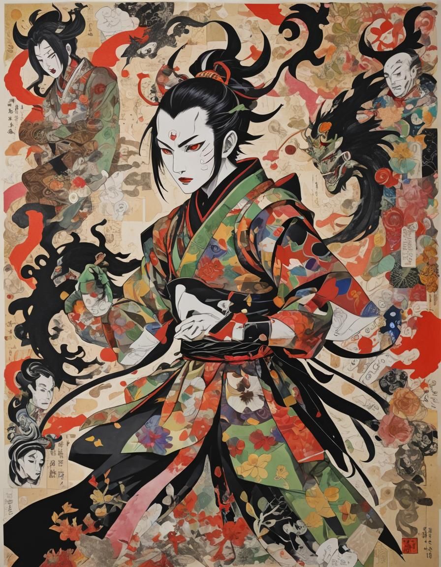 Vibrant Folk Art Collage in Mixed Media