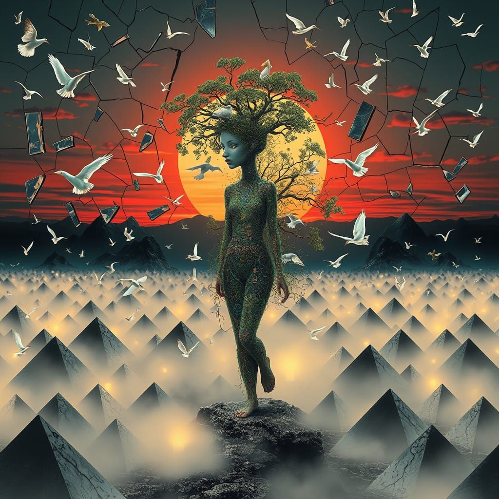 Surreal Dreamlike Collage with Mythical Creatures