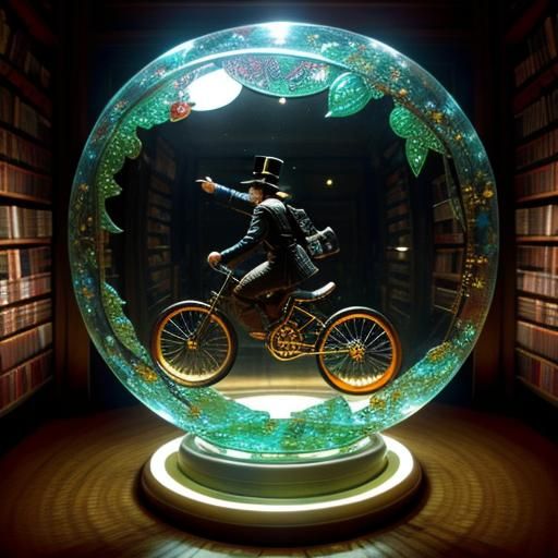 Intricate Unicyclists in a Lost Fantasy Library