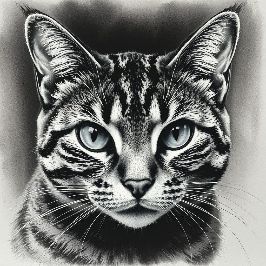 Hyperdetailed Charcoal Portrait of Tabby Cat Face