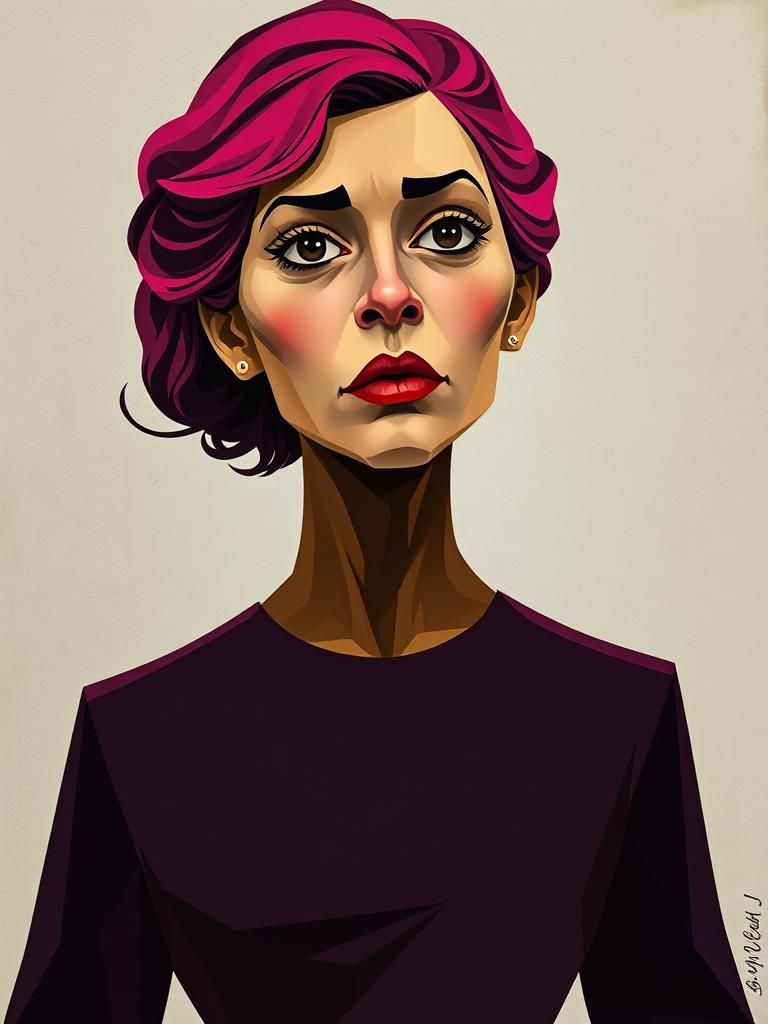 Perceptive Woman in Geometric Vector Art Style