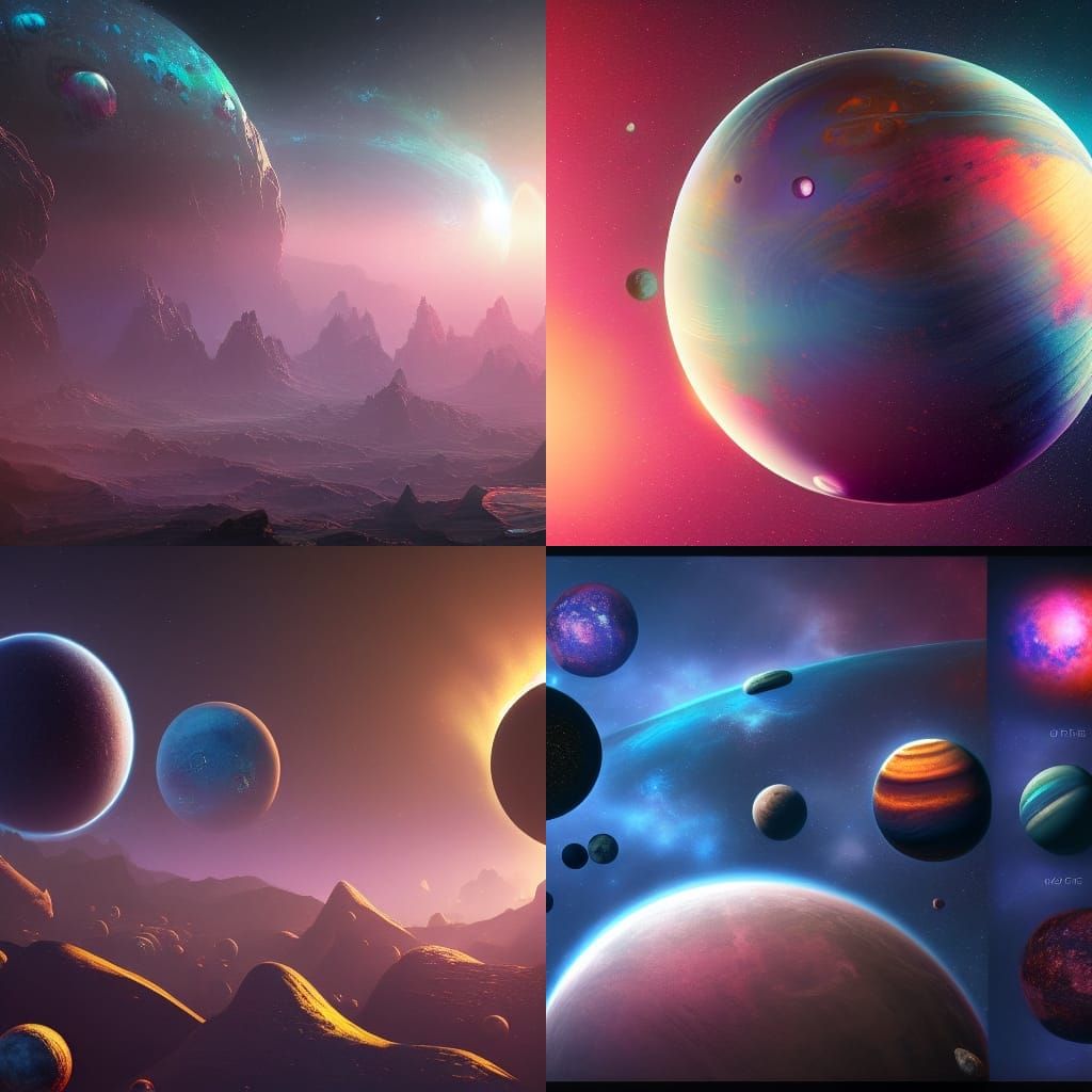 Cosmic Planets in Detailed Fantasy Concept Art