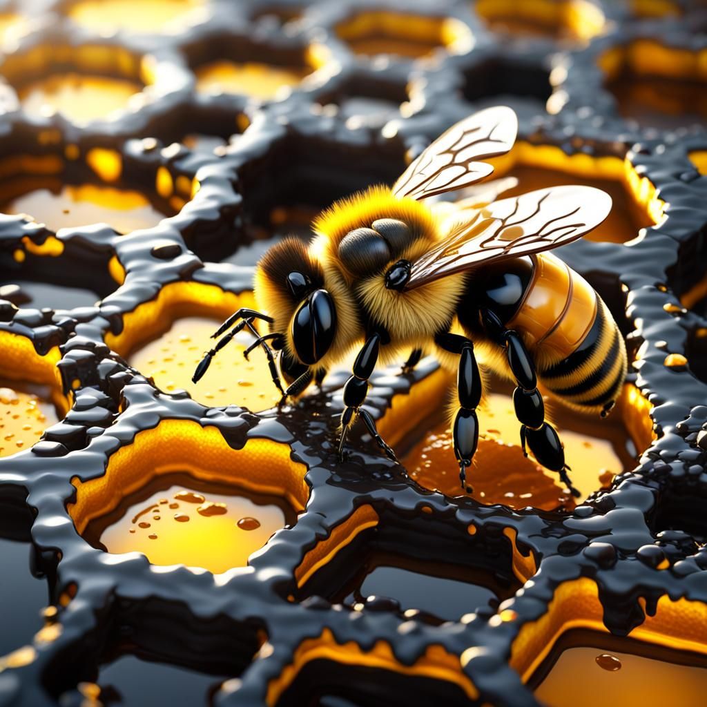 Bees and Honeycomb in Hyper-Realistic Detail