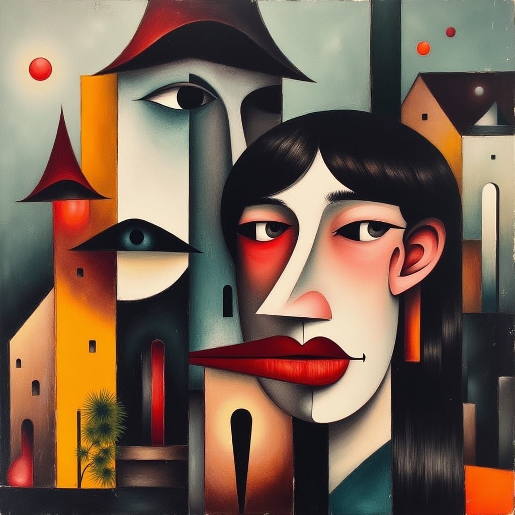 Surreal Victorian House Transformation in Cubist Style