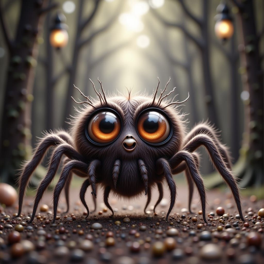 Chibi-Style Cute Tarantula with Big Eyes