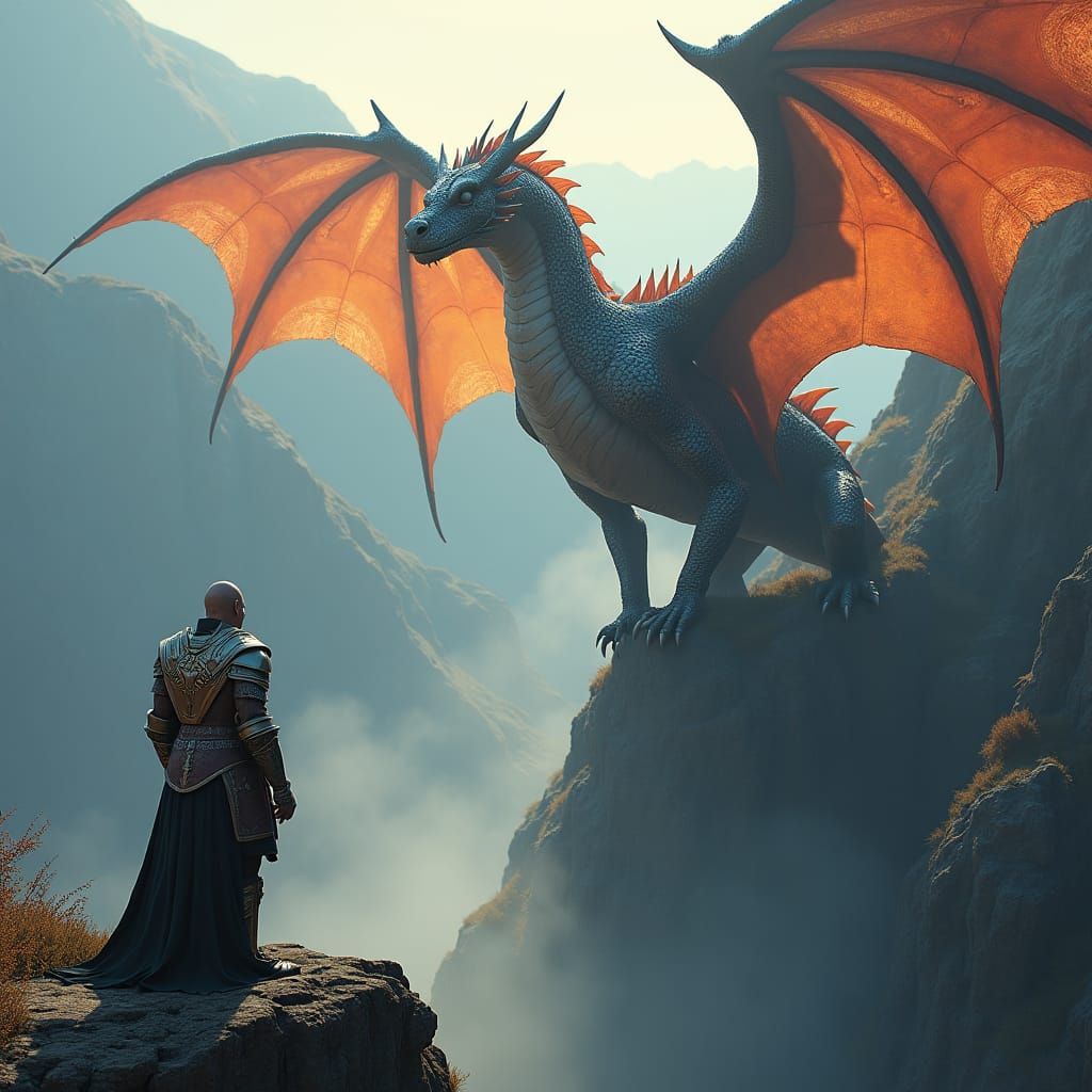 Warrior and Dragon Clash in High-Fantasy Concept Art