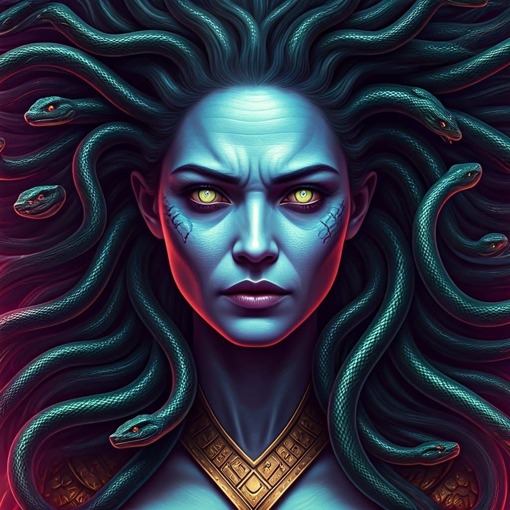 Majestic Medusa with Hypnotic Serpentine Eyes