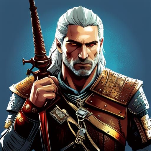 Steampunk Geralt of Rivia Battlefield Digital Painting