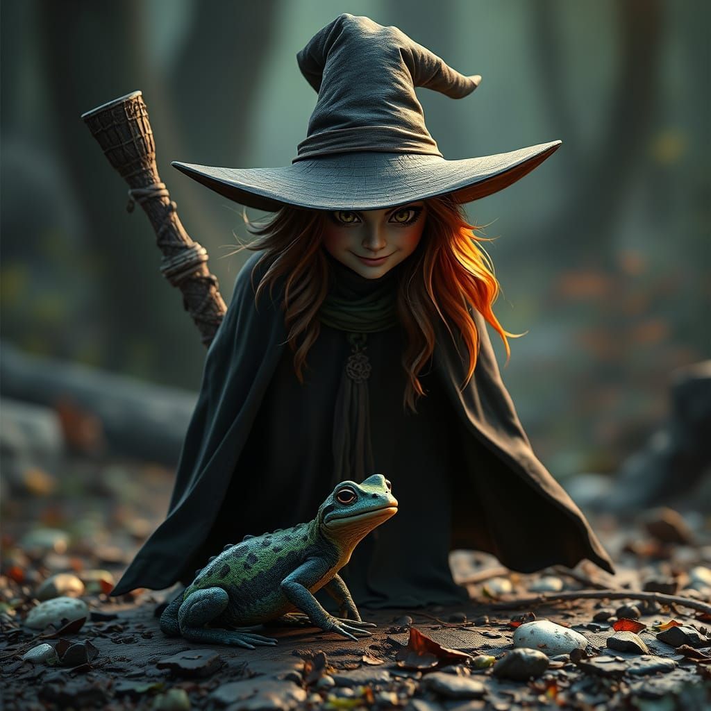 Witch Smirks at Newt in Detailed Fantasy Matte Painting