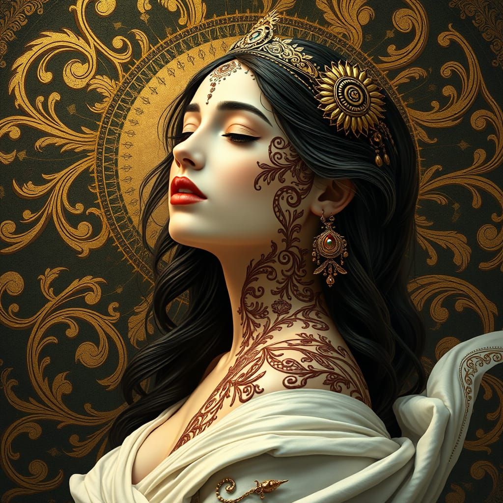 Goddess Adorned in Mehndi Art Nouveau Style