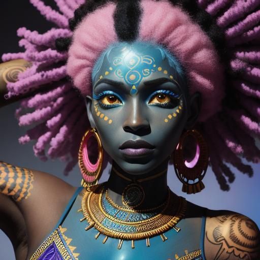 Afrofuturist Portrait of Woman with Henna and Afro