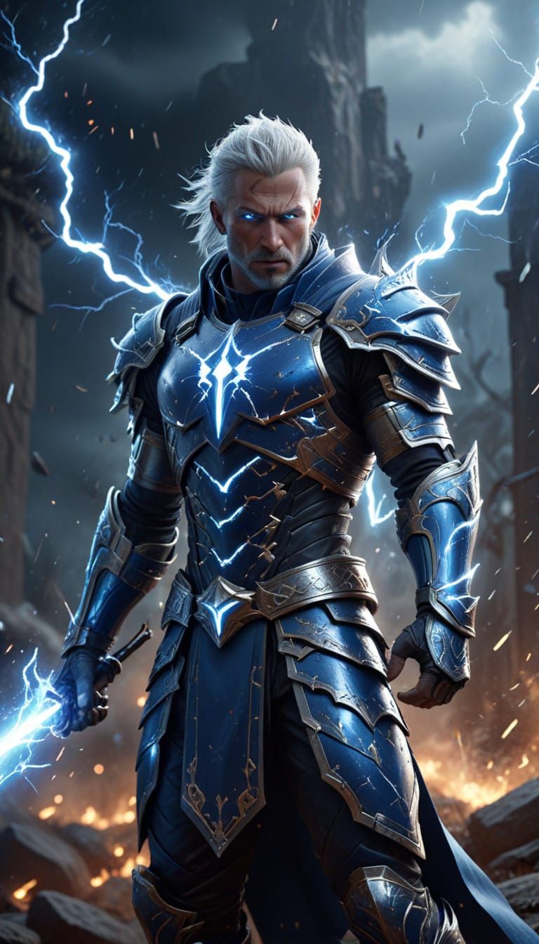 Surreal Fantasy Warrior in Electric Aura