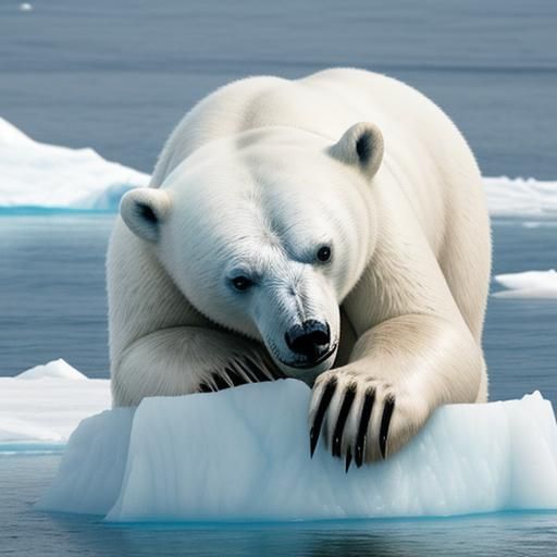 Emaciated Polar Bear on Melting Iceberg