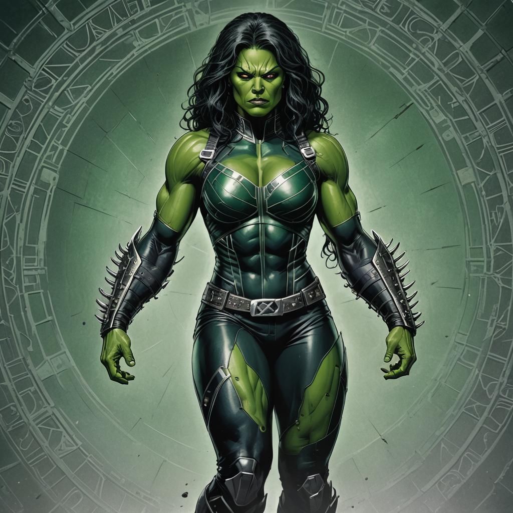 A hyperrealistic Female Pinhead from the movie Hellraiser as...