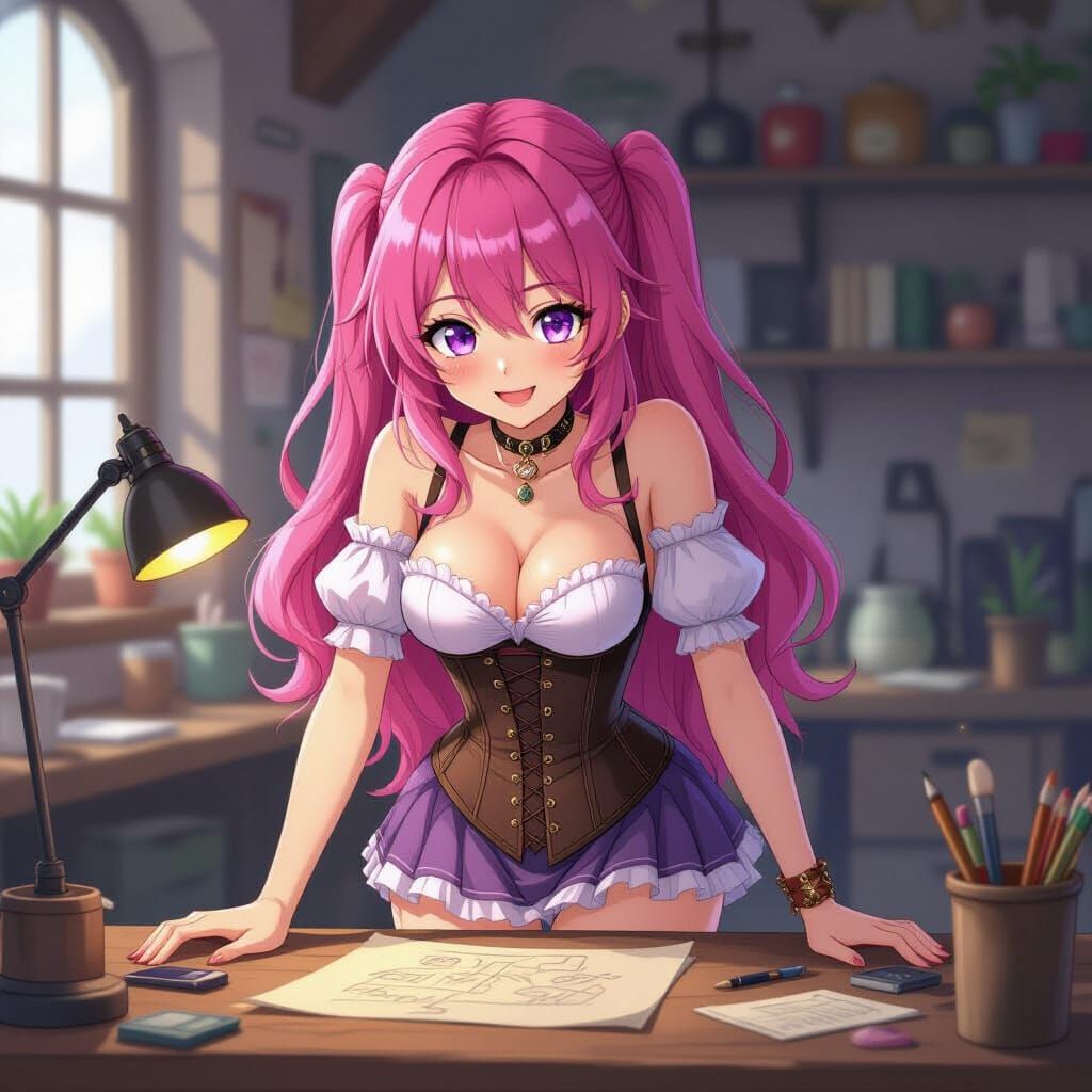 Anime Girl in Magical Workshop, Manga Style
