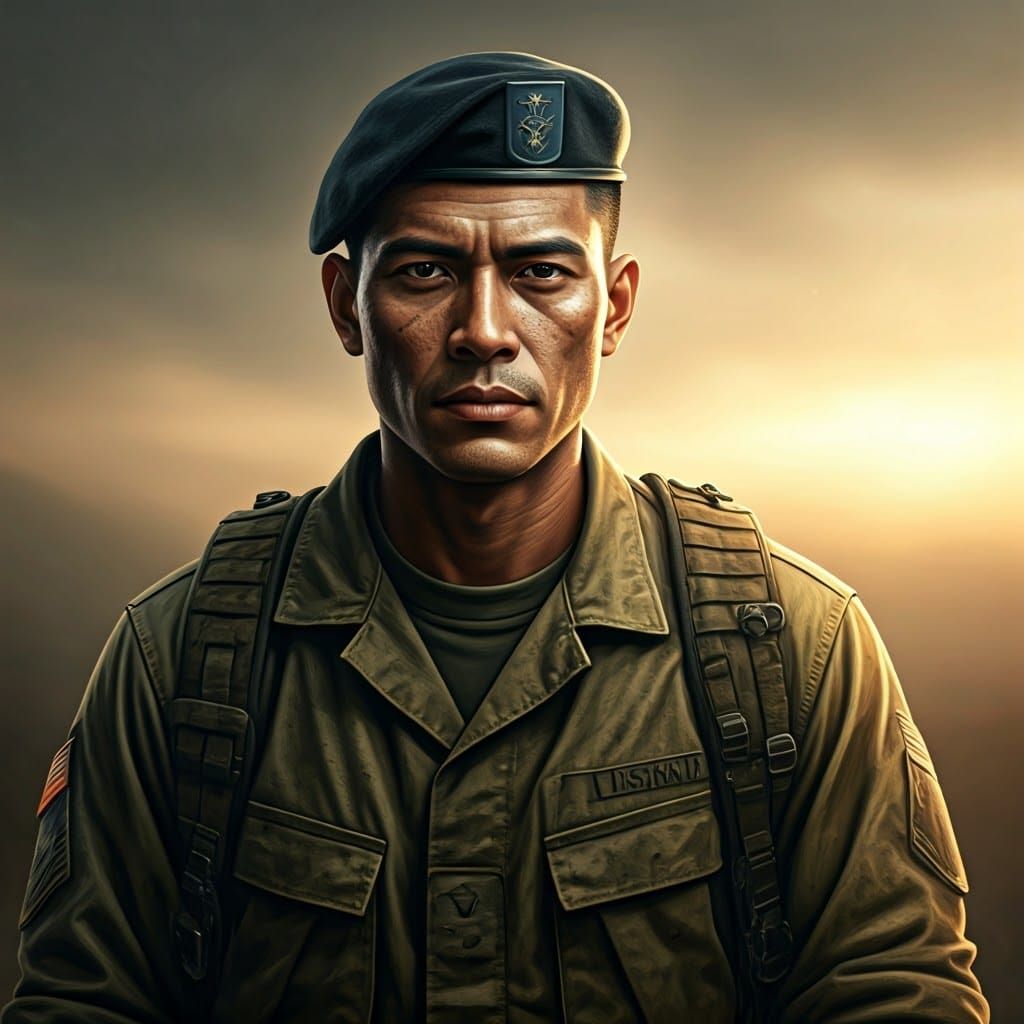 Proud Filipino American Soldier in Golden Hour