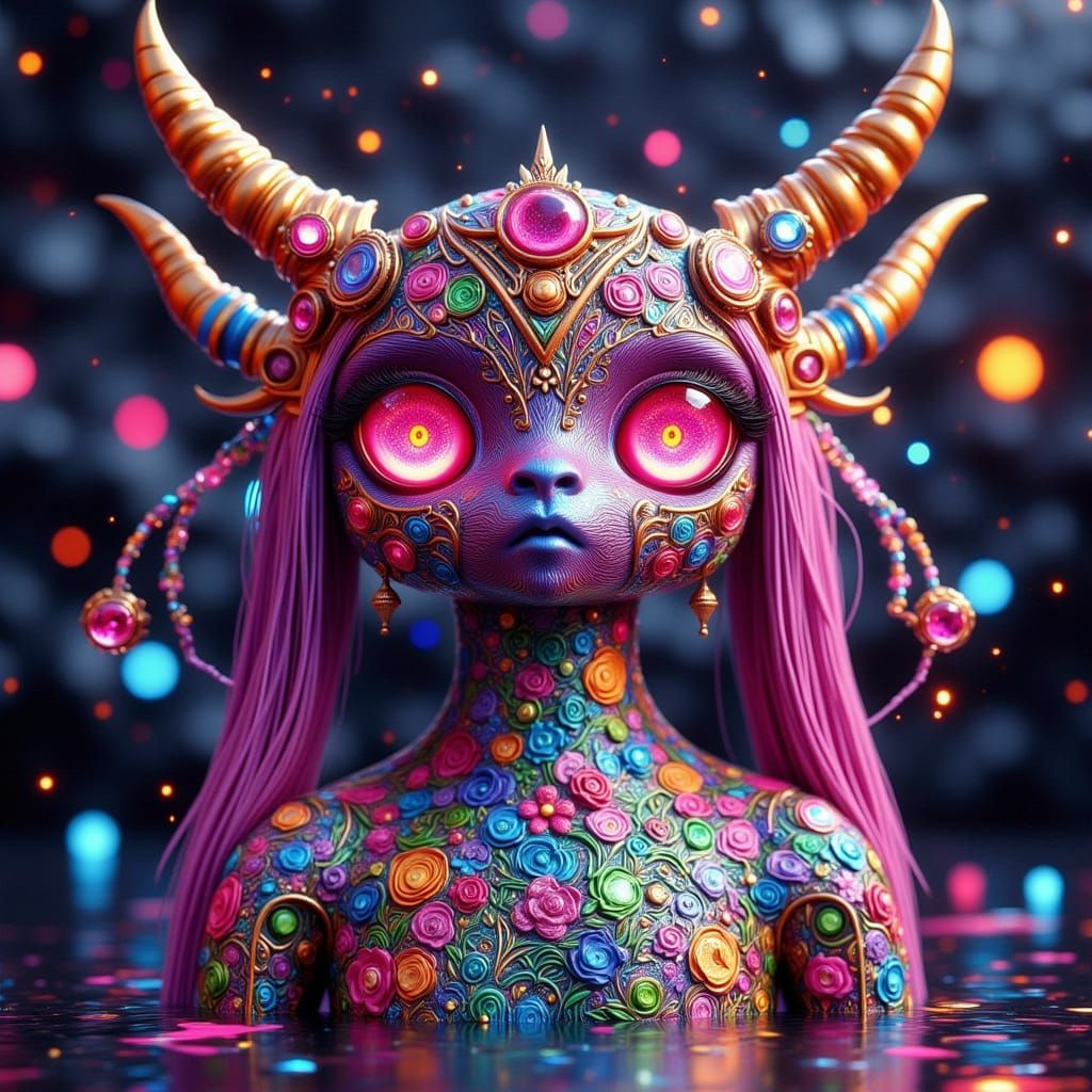 Whimsical Japanese Garden Scene in a Creepy Gothic Atmospher...