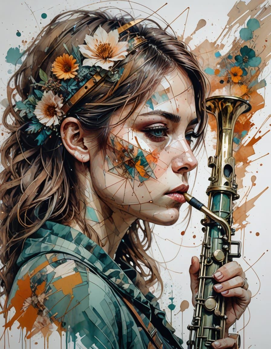 Ethereal Huntress in Floral Geometric Abstraction