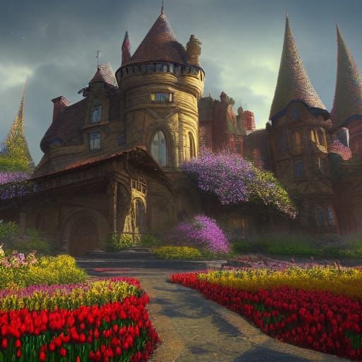 Fantastical Country Castle Tulip Matte Painting