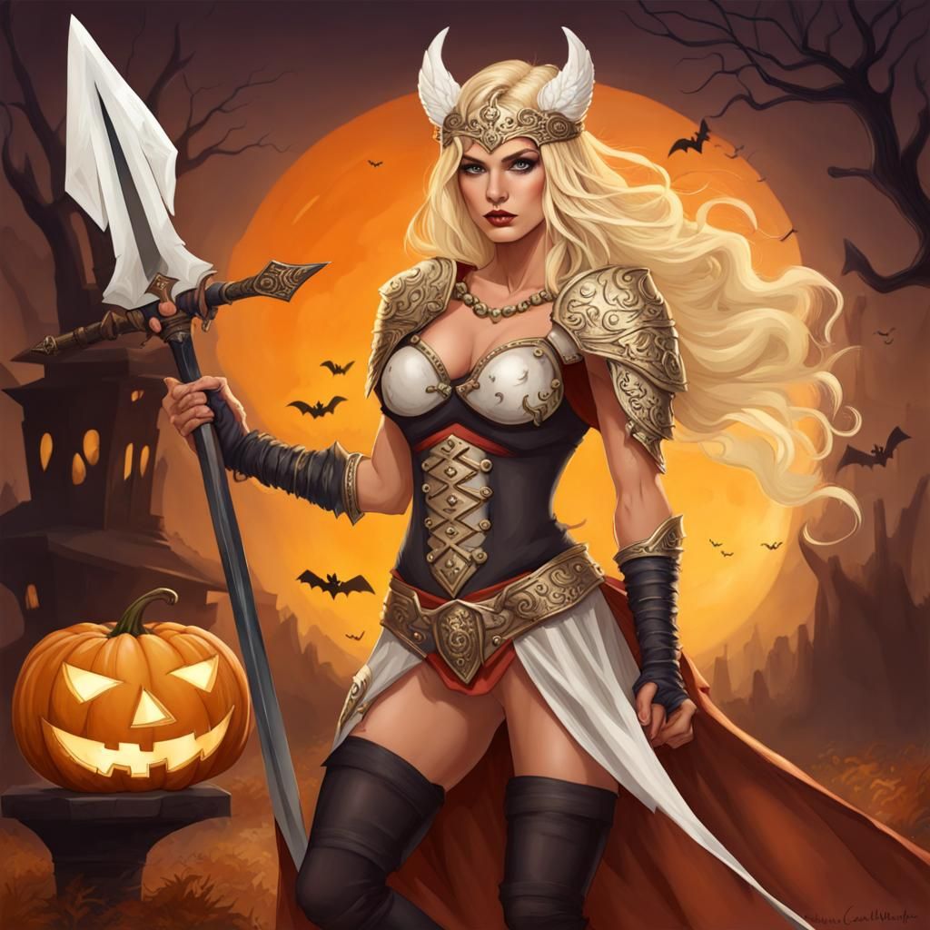 Blonde Warrior Goddess Halloween Digital Art