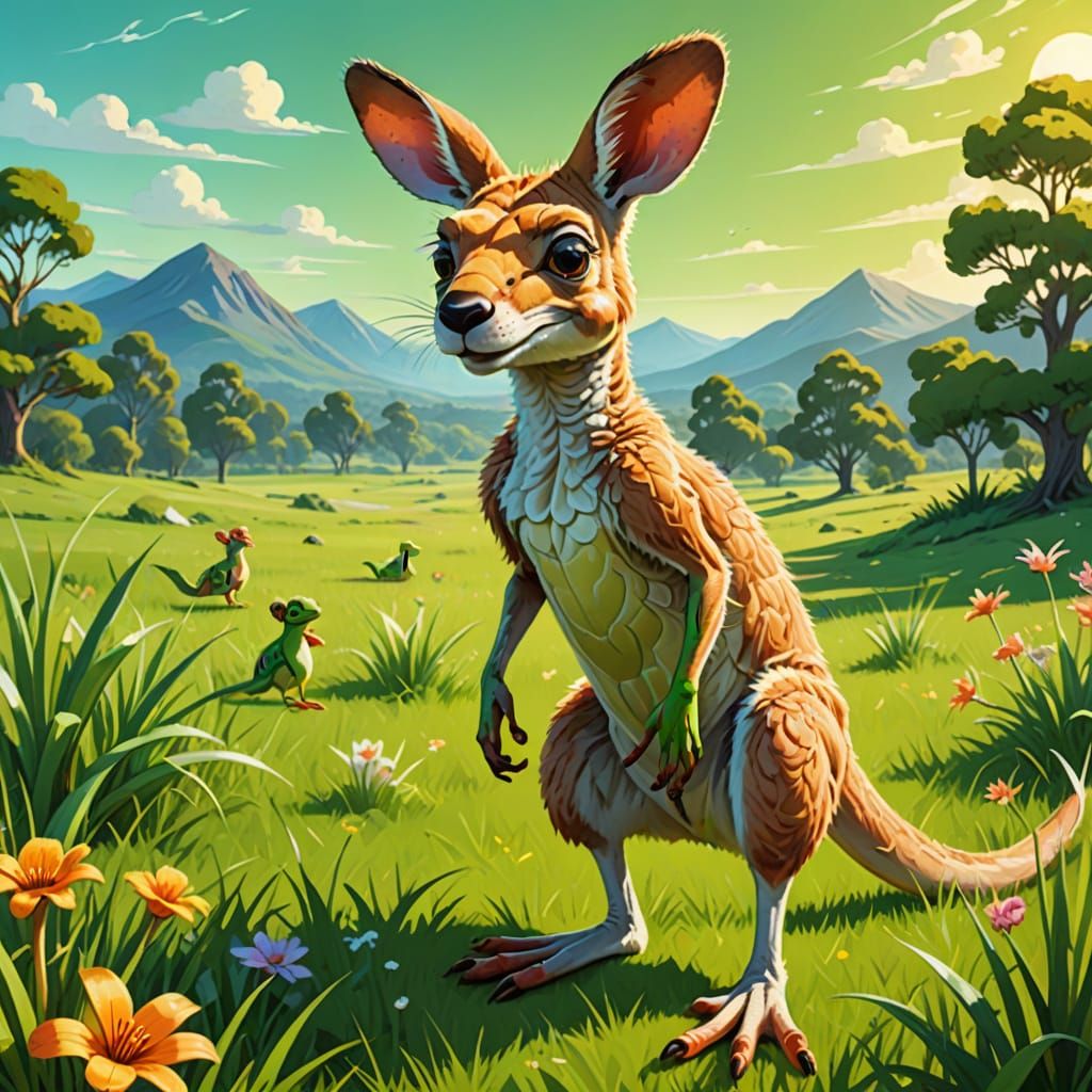 Whimsical Kangaroo with Chicken Feet and Frog Hands