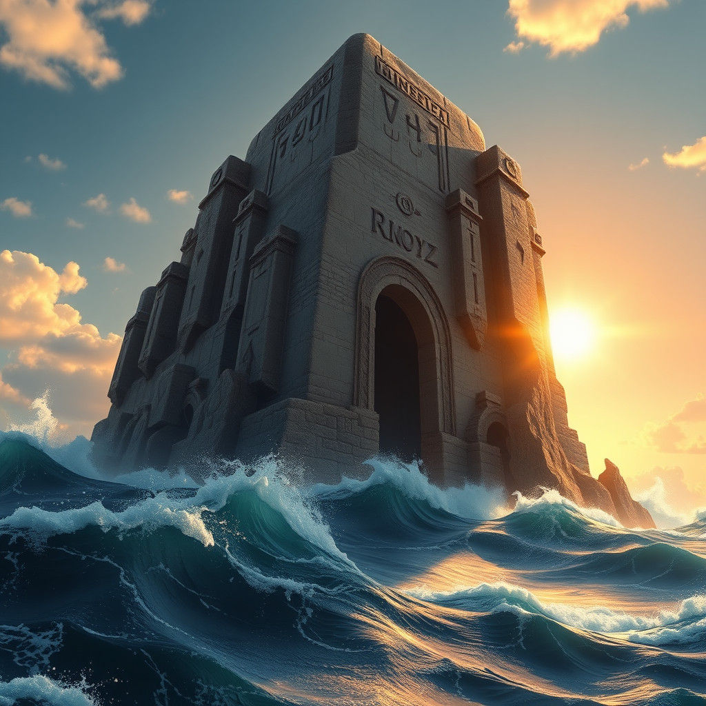 Ocean Monolith with Ethereal Runes in Baroque Style